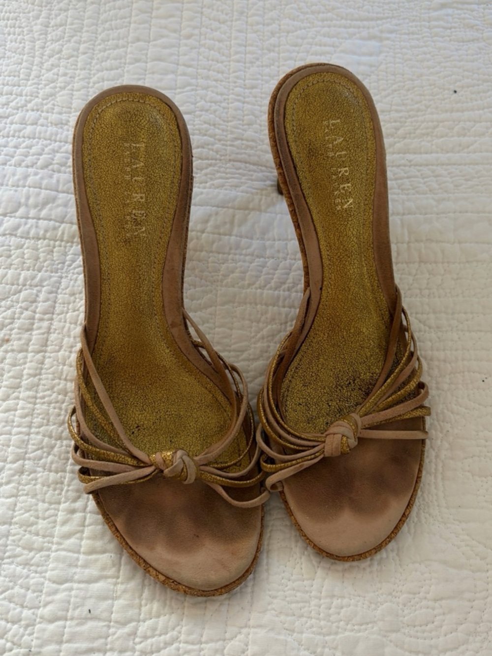 Ralph Lauren blush gold and cork sandals